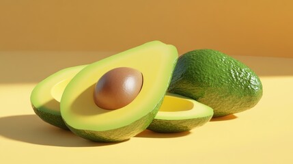 Wall Mural - Fresh Avocados on Yellow Background