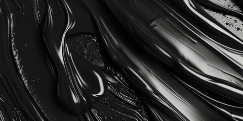 Poster - Abstract Black Liquid Texture Background -  Glossy Shiny Flowing Ripples for Design