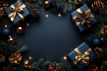 Wall Mural - black friday background, christmas background with gift boxes, top view, with empty space