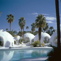 Wall Mural - there are many white domes with palm trees in the background