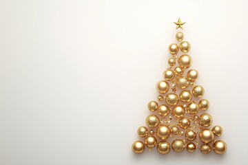 Gold bauble Christmas tree design on white background