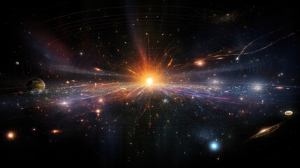 Wall Mural - A mesmerizing cosmic panorama unfolds, showcasing a vibrant nebula with swirling colors and intricate patterns.