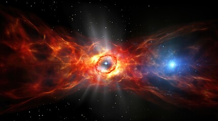 Wall Mural - A stunning cosmic scene with a fiery red nebula and a bright blue star.