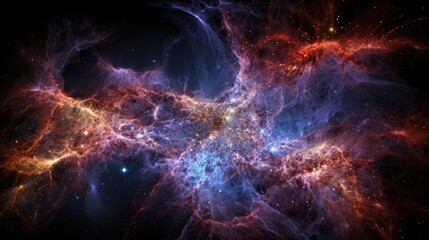 Wall Mural - a mesmerizing cosmic landscape, swirling with vibrant hues of red, blue, and gold.