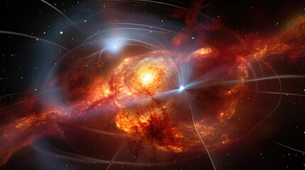 Wall Mural - A stunning cosmic landscape with a vibrant nebula in the center, surrounded by a swirling vortex of stars and gas.