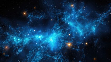 Wall Mural - A cosmic canvas of swirling nebulae and distant stars, painted in shades of blue and gold, evokes a sense of wonder and the vastness of the universe.