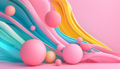 Wall Mural - Vibrant Abstract Waves and Spheres with Pink Rectangular Text Space