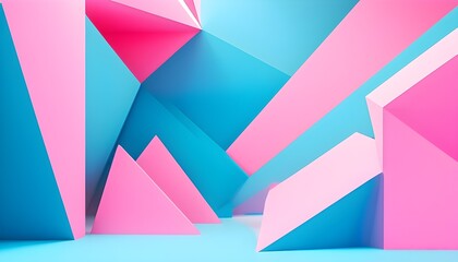 Wall Mural - Vibrant Pink and Blue Geometric Abstract Design with Minimalist Modern Aesthetics