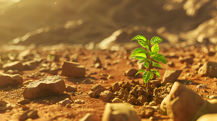 a Green plant sprout in desert