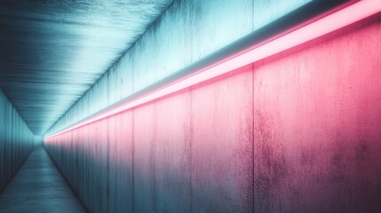 Wall Mural - A neon-lit modern tunnel with vibrant magenta and cyan lighting, creating a futuristic and visually stimulating atmosphere with sleek concrete walls.