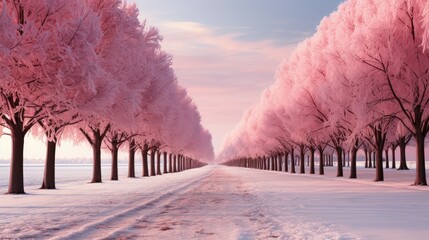 Canvas Print - pink trees in the snow 