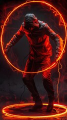 Wall Mural - Hooded Figure in Glowing Circle - Digital Art