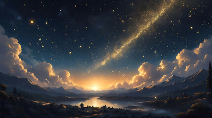 Fantasy landscape shot of the sky with stars glowing
