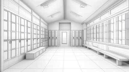 Wall Mural - Wireframe Interior Design of a Locker Room