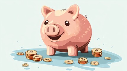 Wall Mural - Smart Money Management Concept with Piggy Bank and Coins - Vector Art Illustration for Financial Savings