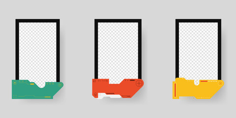 Poster - Collection of player frames template. Cyberpunk style. Game card frame mockup template design.