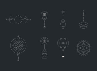 Wall Mural - set of moon and sun line art. minimal boho linear symbols. celestial mystic element. vector line art