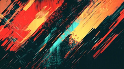 Poster - Dynamic digital abstraction featuring vibrant glitch art in bold colors and striking patterns
