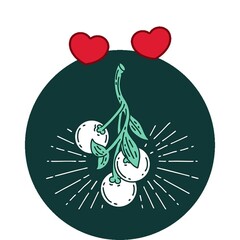 Sticker - icon of a tattoo style mistletoe berries