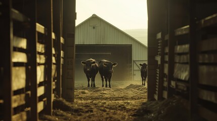 Wall Mural - Cows in a Barn Doorway