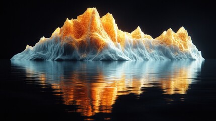 Wall Mural - A glowing, abstract mountain range reflected in calm water.