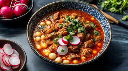 Wall Mural - there is a bowl of stew with meat and vegetables on the table