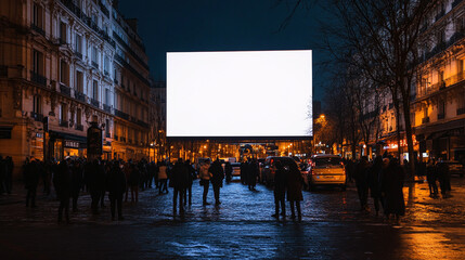 Big blank white screen at the city.