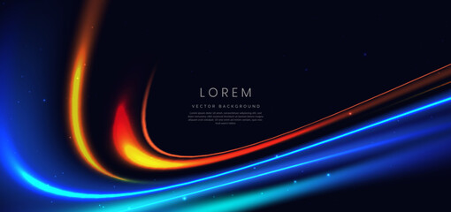 Poster - Abstract futuristic glowing neon multi color lines. Hi speed motion moving concept on dark blue background.