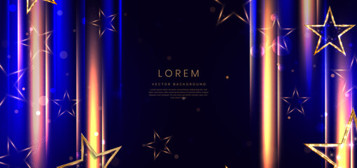 Wall Mural - Golden star on dark blue background with lighting effect and sparkle. Luxury template celebration award design.