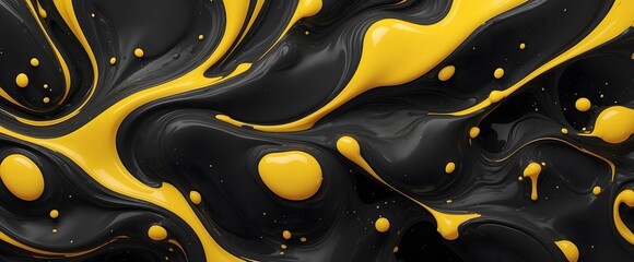 Poster - abstract liquid black and yellow color combination background