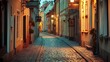 © tantawat - Quiet Morning on a Picturesque Cobblestone Street in an Old European City