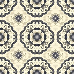 Seamless pattern with floral motifs in black and white.