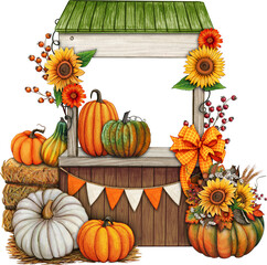 watercolor hand drawn pumpkin patch composition