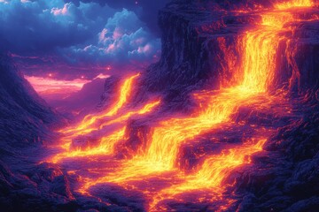 Wall Mural - Pixelated Volcanic Lair: 8-Bit Fiery Minimalist Landscape with Lava Flows and Copy Space