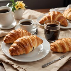 breakfast of coffee and croissant 