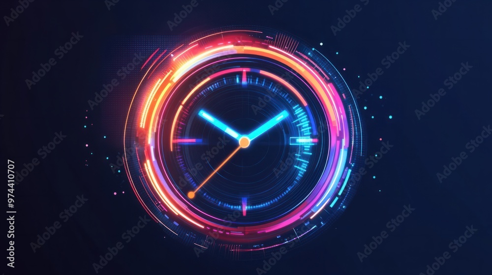 A modern time icon with a clock face and fast-forward symbol ...