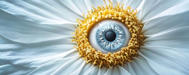 Close-up of a daisy with eye-like center, surreal nature concept