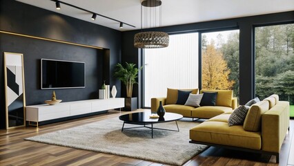 Wall Mural - Minimalist interior design of modern living room.
