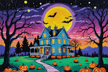 Wall Mural - Oil Painting. Pattern for printing on wall decorations . Halloween theme.