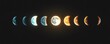 © NK - Phases of the moon in a dark sky, celestial cycle. Astronomy and lunar phases concept