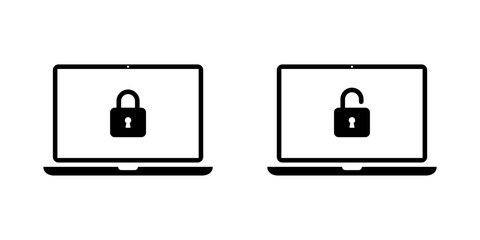 Poster - Laptop computer with lock and unlock icon. Padlock security on notebook display concept
