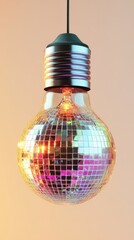 Wall Mural - Disco ball light bulb on pastel background. Creative lighting and design concept