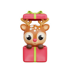 3D Christmas cute reindeer cartoon character