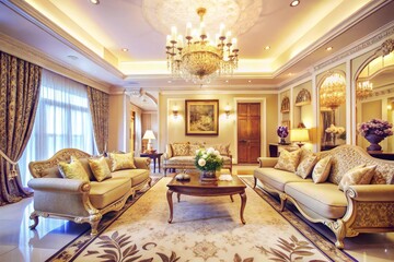 3d render of luxury home interior, living room