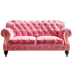 Wall Mural - Elegant Pink Velvet Sofa Isolated on Transparent or White Background, PNG