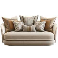 Wall Mural - Modern Beige Sofa with Cushions Isolated on Transparent or White Background, PNG