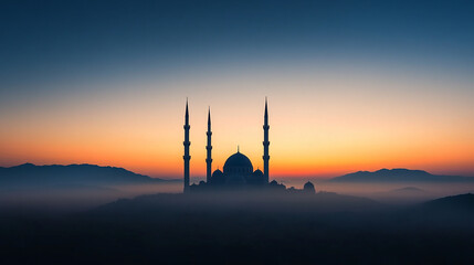 Tranquil Background with Silhouetted Minarets at Sunset