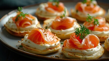 Wall Mural - Appetizers with Smoked Salmon and Cream Cheese