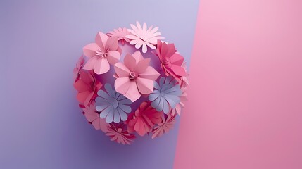 Wall Mural - paper flowers ball on pink and purple background