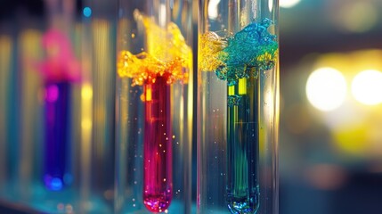 Poster - A close-up of a test tube with colorful chemical reactions inside, representing cutting-edge laboratory research.